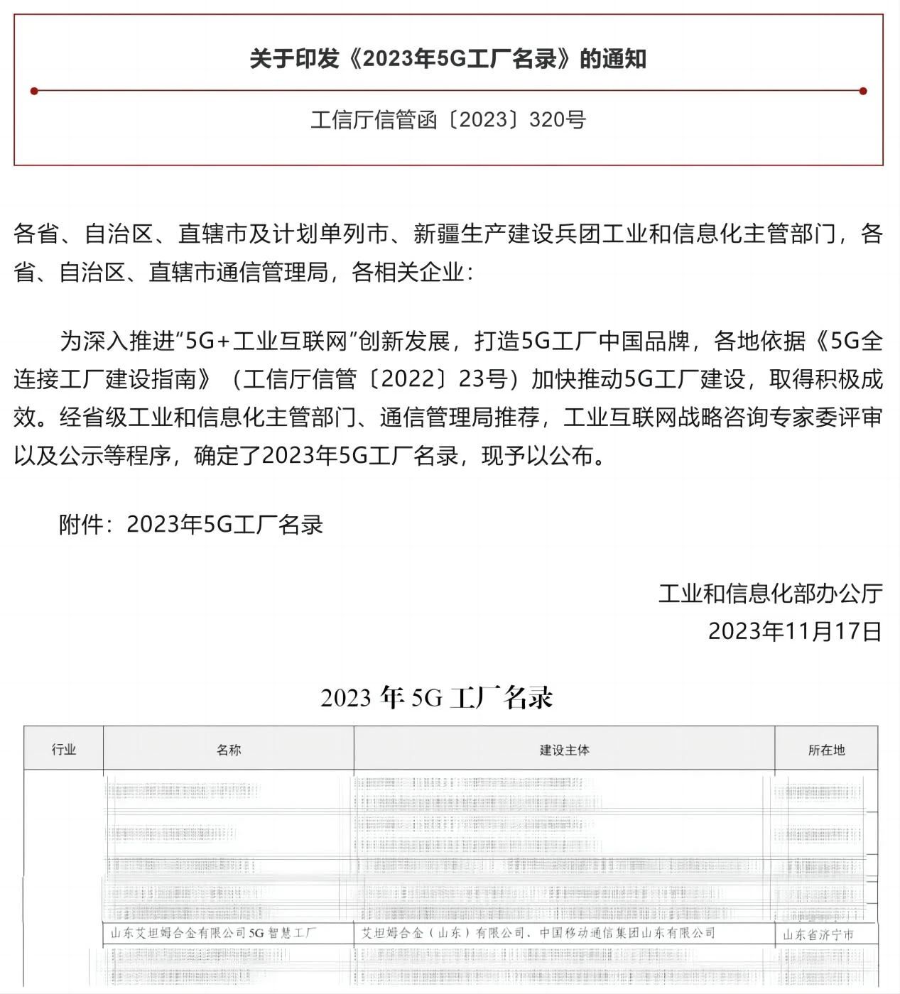 艾坦姆合金入選2023年5G工廠名錄 艾坦姆合金入選2023年5G工廠名錄