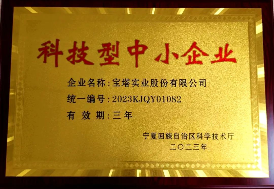 寶塔實(shí)業(yè)獲評(píng)“科技型中小企業(yè)” 寶塔實(shí)業(yè)獲評(píng)“科技型中小企業(yè)”